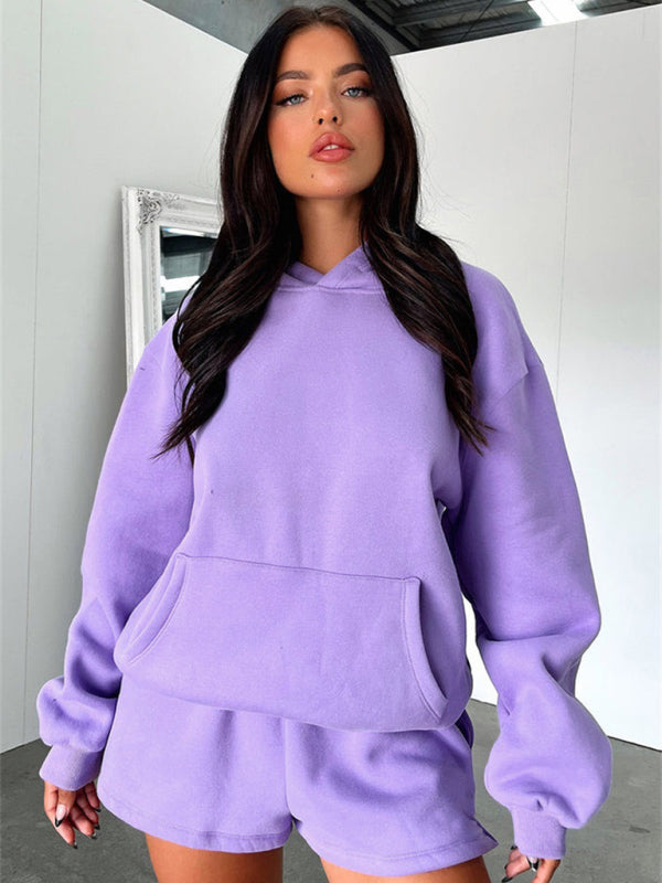 Blue Zone Planet |  loose solid color sweatshirt shorts set BLUE ZONE PLANET