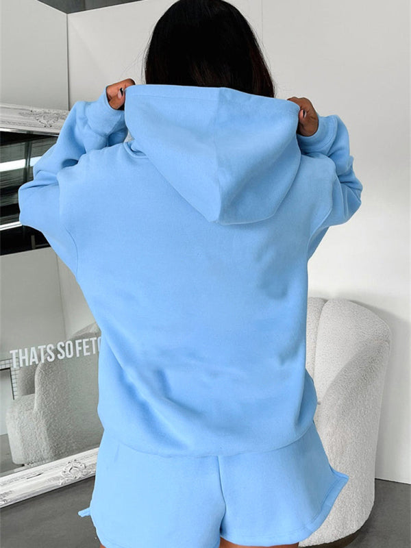 Blue Zone Planet |  loose solid color sweatshirt shorts set BLUE ZONE PLANET