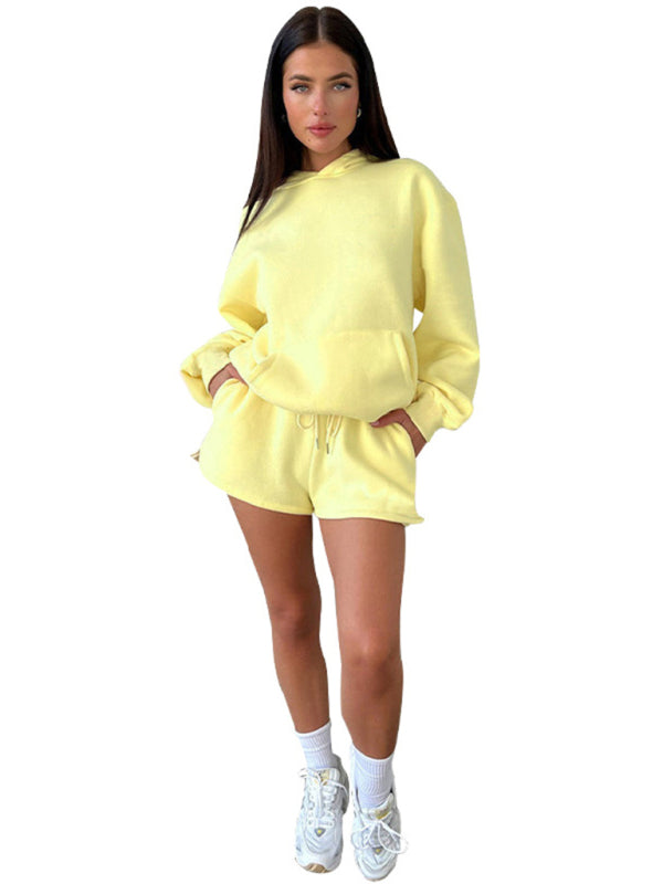 Blue Zone Planet |  loose solid color sweatshirt shorts set BLUE ZONE PLANET
