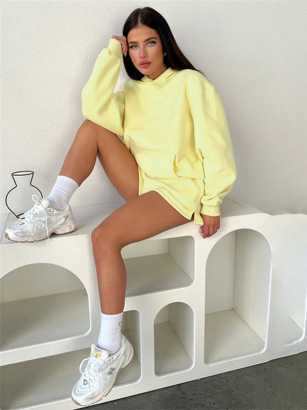 Blue Zone Planet |  loose solid color sweatshirt shorts set BLUE ZONE PLANET