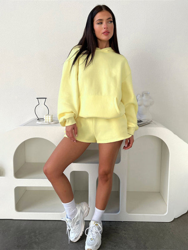 Blue Zone Planet |  loose solid color sweatshirt shorts set BLUE ZONE PLANET