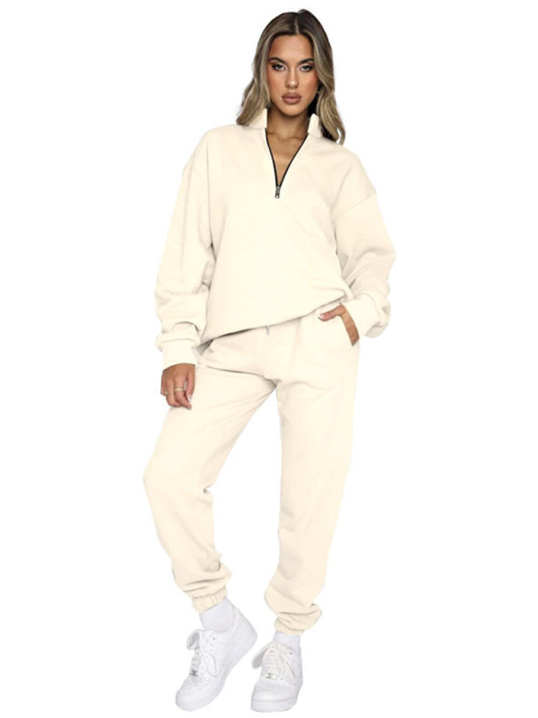 Blue Zone Planet |  Women's new solid color stand-up collar zipper pullover long-sleeved sweatshirt and trousers suit kakaclo