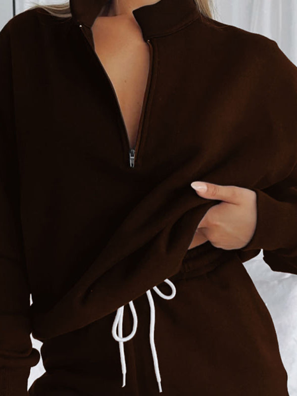 Blue Zone Planet |  Women's new solid color stand-up collar zipper pullover long-sleeved sweatshirt and trousers suit kakaclo