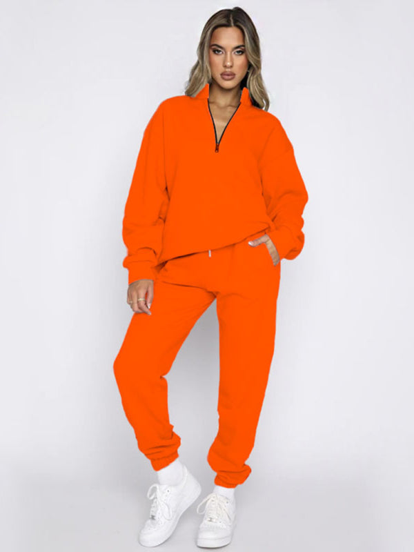 Blue Zone Planet |  Women's new solid color stand-up collar zipper pullover long-sleeved sweatshirt and trousers suit kakaclo