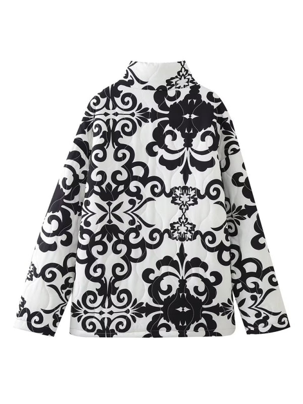 Quilted Cotton Printed Loose Stand Collar Padded Jacket kakaclo