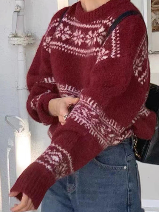 Blue Zone Planet |  New loose thickened Christmas retro ethnic style round neck pullover sweater kakaclo