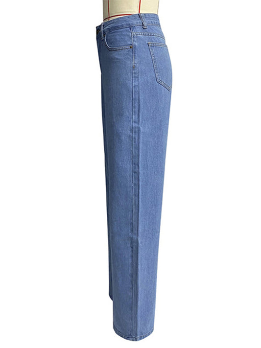 High waist wide leg pants street style washed jeans-BOTTOM SIZES SMALL MEDIUM LARGE-[Adult]-[Female]-Blue-S-2022 Online Blue Zone Planet