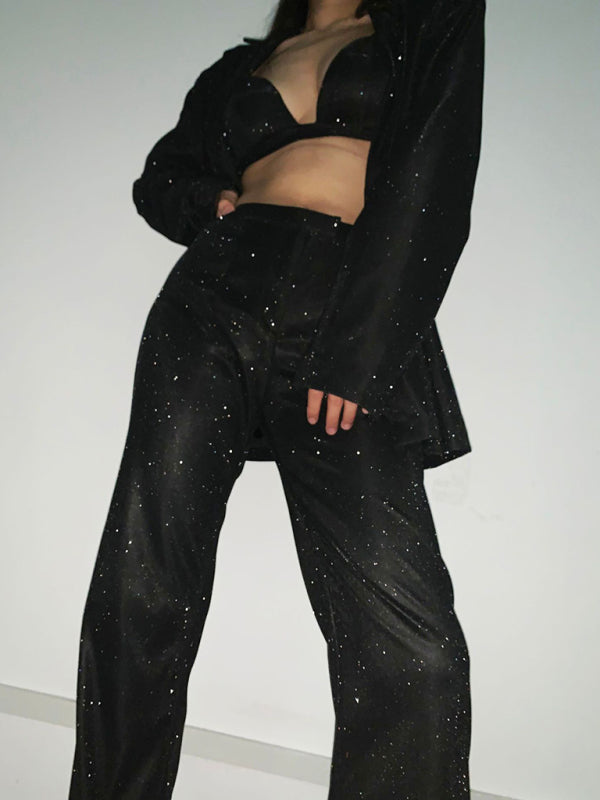 camisole, slim straight high-waisted pants, sequined jacket suit set (three-piece set) kakaclo