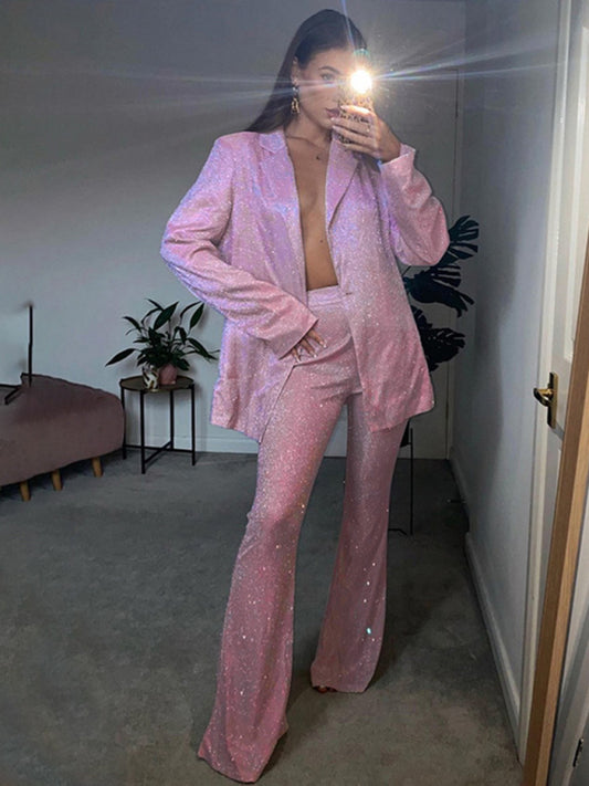 camisole, slim straight high-waisted pants, sequined jacket suit set (three-piece set) kakaclo
