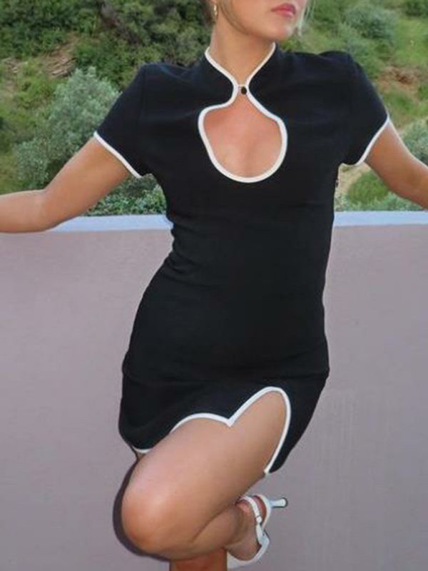 New retro waist slim fit slit hip wrap dress kakaclo