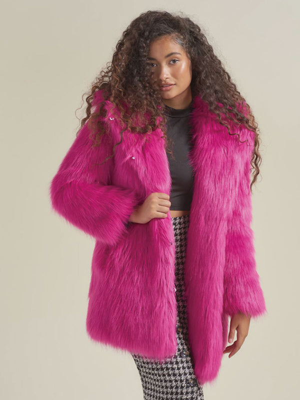 Blue Zone Planet |  Pink hooded faux fur coat with ears BLUE ZONE PLANET