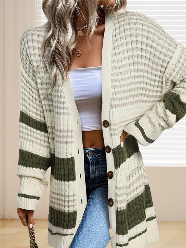Blue Zone Planet |  Mid-length striped single-breasted cardigan BLUE ZONE PLANET