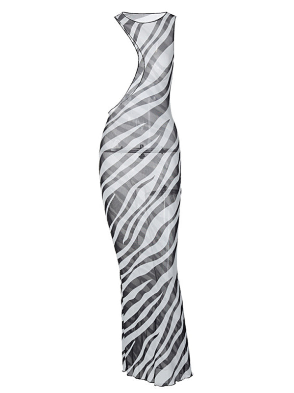 Sleeveless slim fit irregular zebra print skirt dress kakaclo