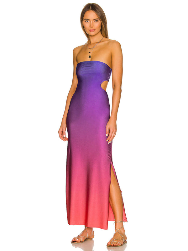 Backless hollow strapless long dress with hip covering kakaclo