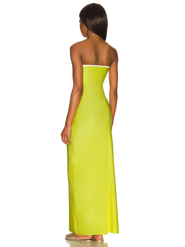 Backless hollow strapless long dress with hip covering kakaclo