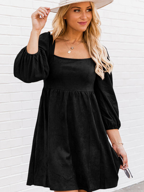 high-waisted loose long-sleeved A-hem dress kakaclo