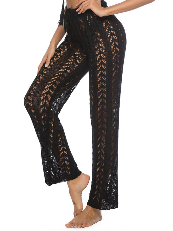 Sexy hollow loose wide leg holiday style beach trousers kakaclo