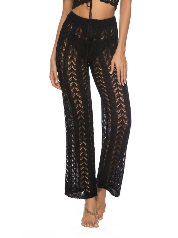 Sexy hollow loose wide leg holiday style beach trousers kakaclo