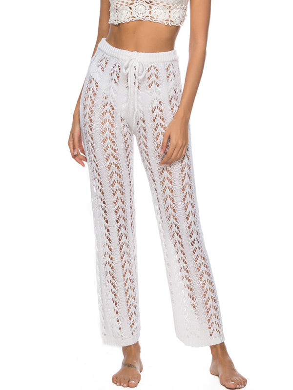 Sexy hollow loose wide leg holiday style beach trousers kakaclo