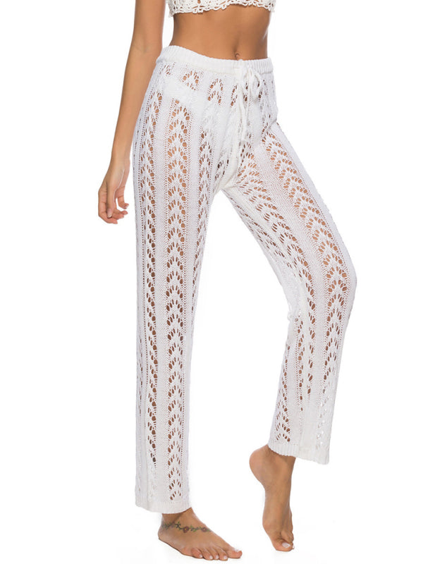 Sexy hollow loose wide leg holiday style beach trousers kakaclo