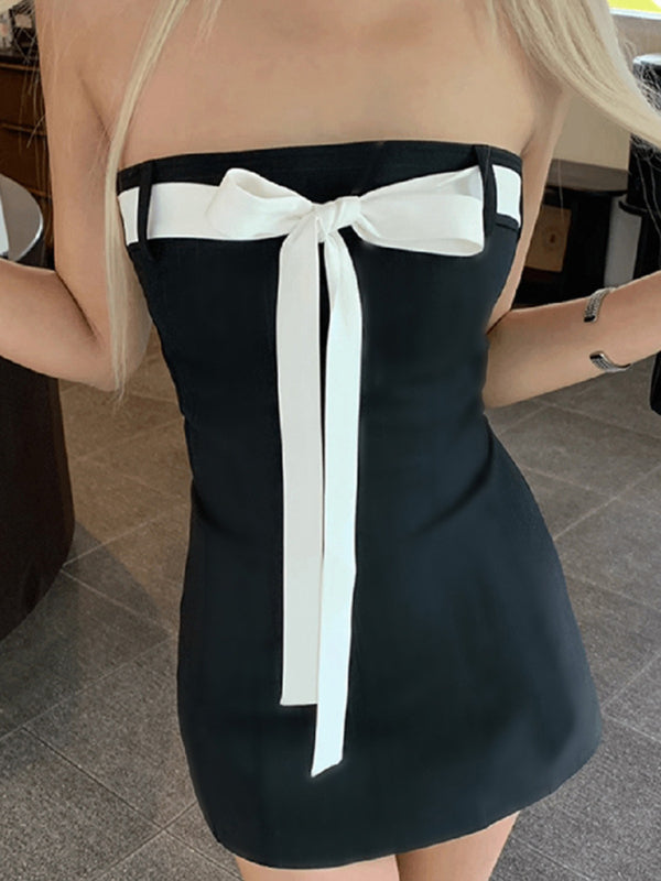 New women's sexy backless bow tube top hip short dress kakaclo
