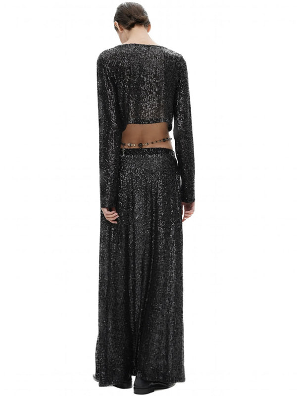 long sleeve top long skirt sequin suit kakaclo