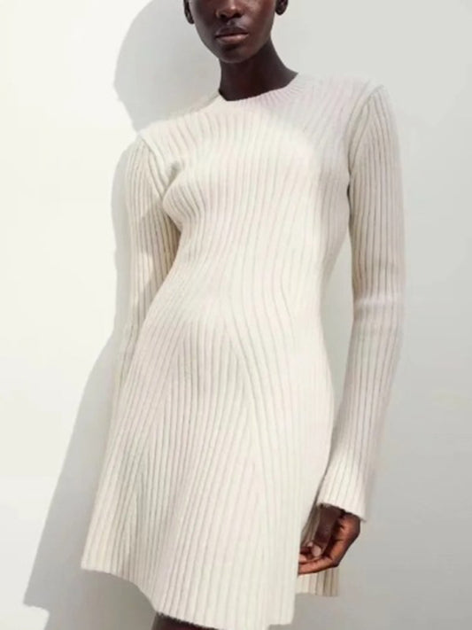 New Women's Solid Color Ribbed Knit Dress kakaclo