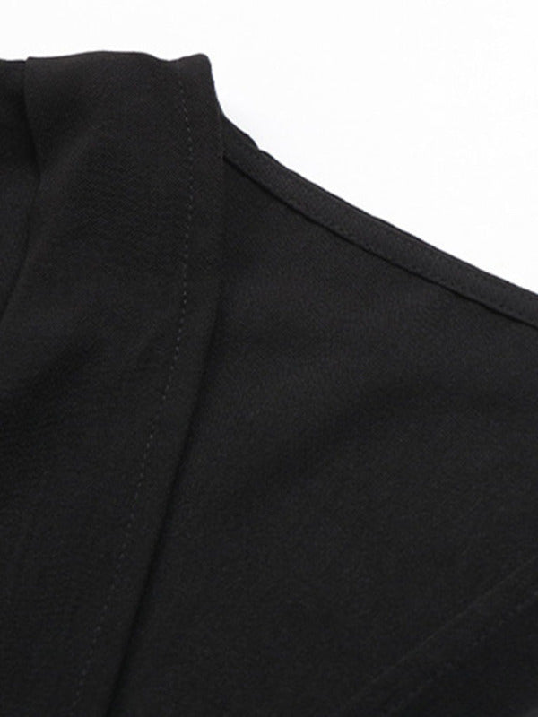V-neck pleated dropped shoulder elegant bodysuit kakaclo