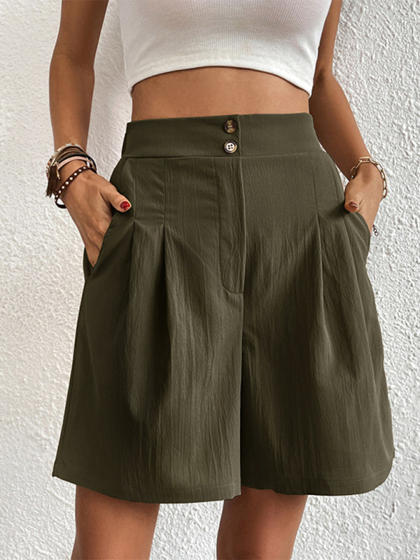 Women's high-waisted loose 2-button shorts kakaclo