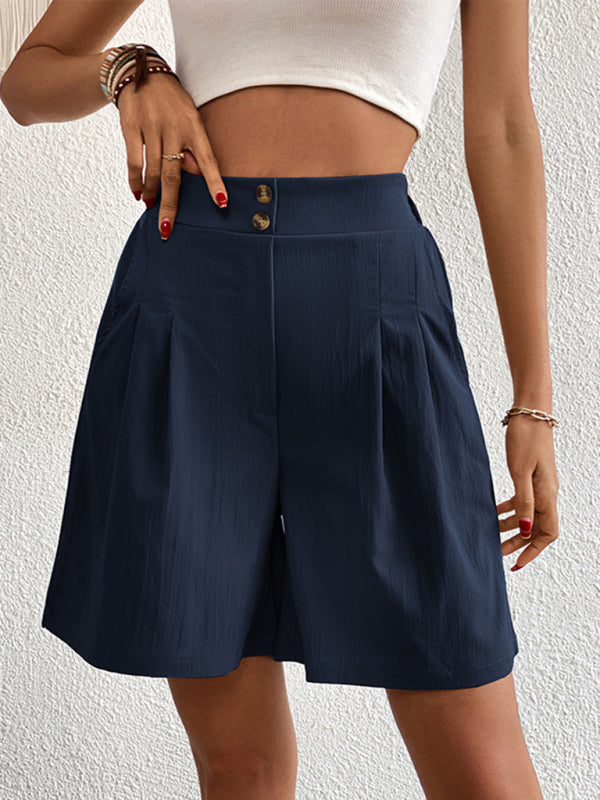 Women's high-waisted loose 2-button shorts kakaclo