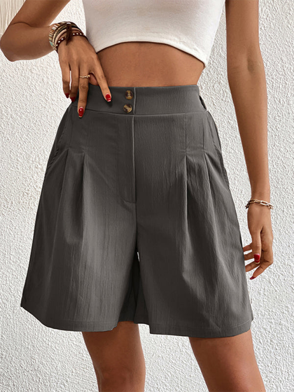 Women's high-waisted loose 2-button shorts kakaclo