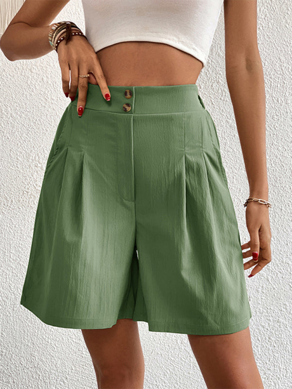 Women's high-waisted loose 2-button shorts kakaclo