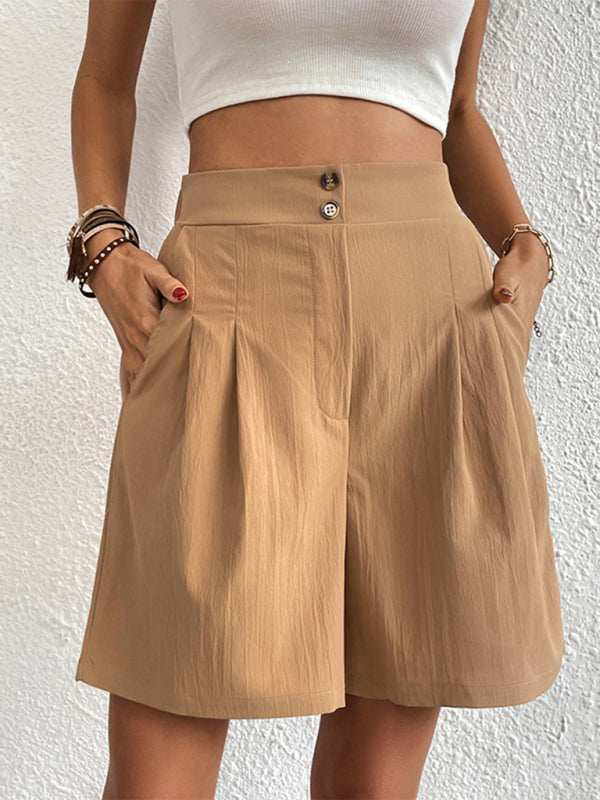 Women's high-waisted loose 2-button shorts kakaclo