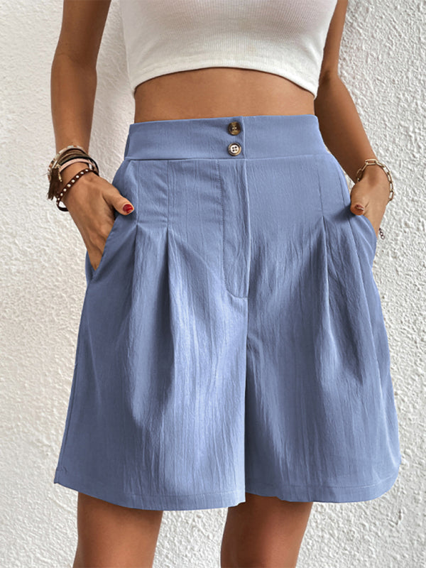 Women's high-waisted loose 2-button shorts kakaclo