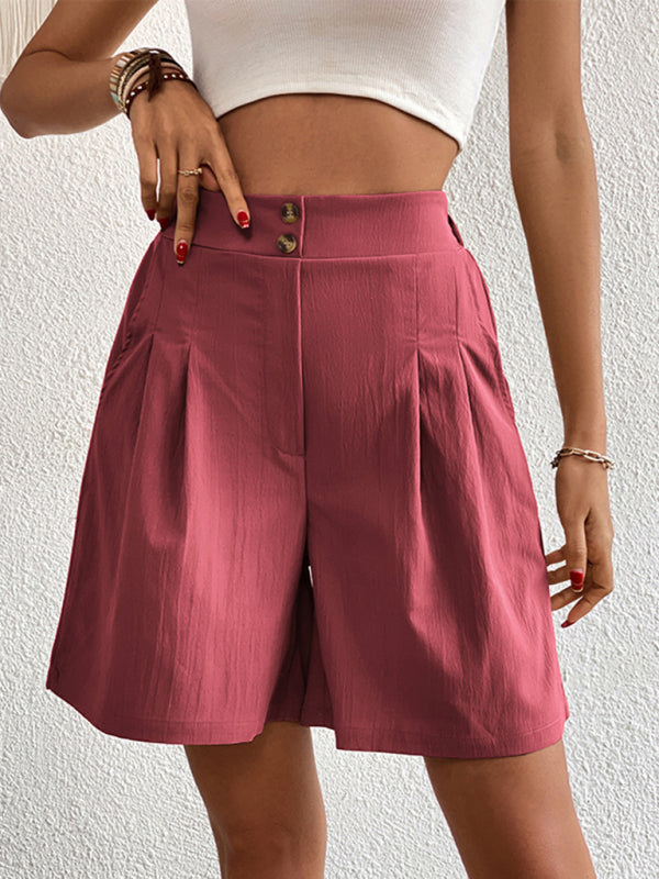 Women's high-waisted loose 2-button shorts kakaclo