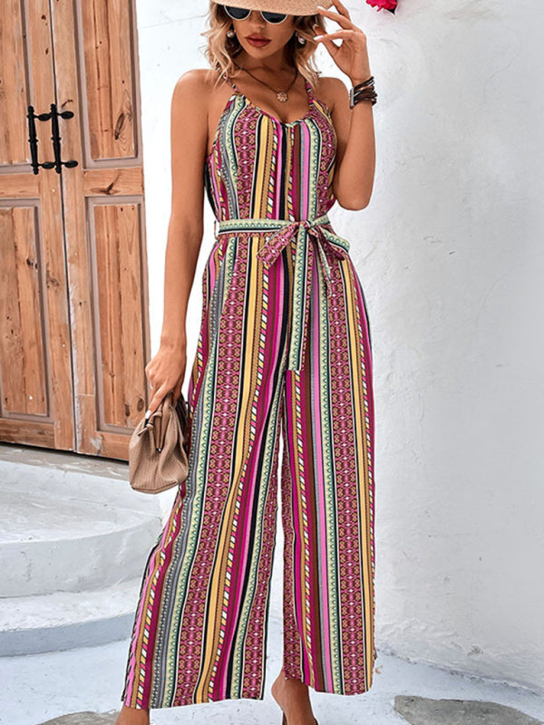 elegant holiday bohemian spaghetti strap jumpsuit BLUE ZONE PLANET