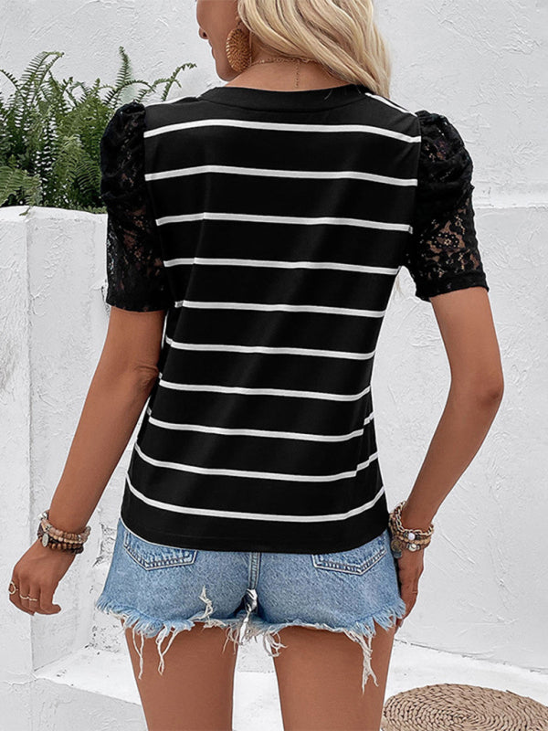 Short Sleeve Striped Slim Top kakaclo