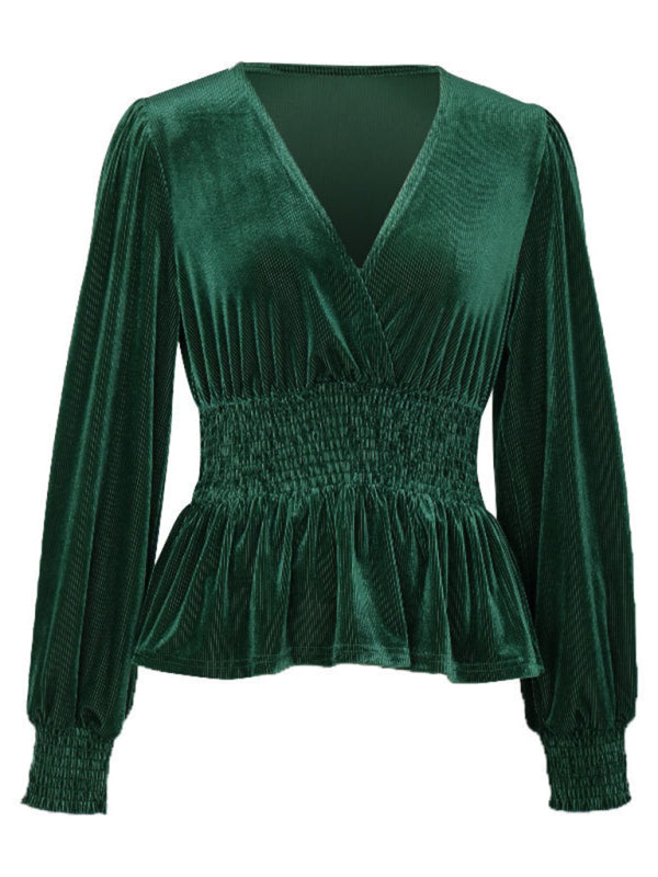 long-sleeved velvet top kakaclo