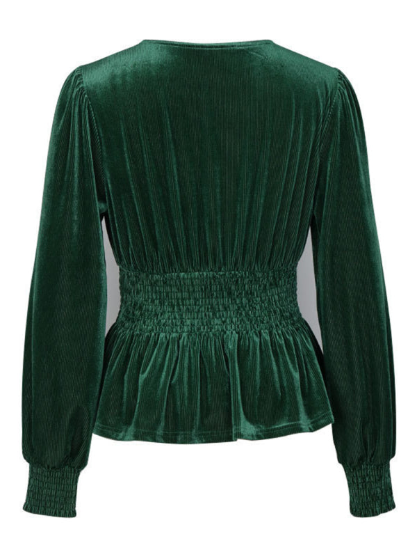 long-sleeved velvet top kakaclo