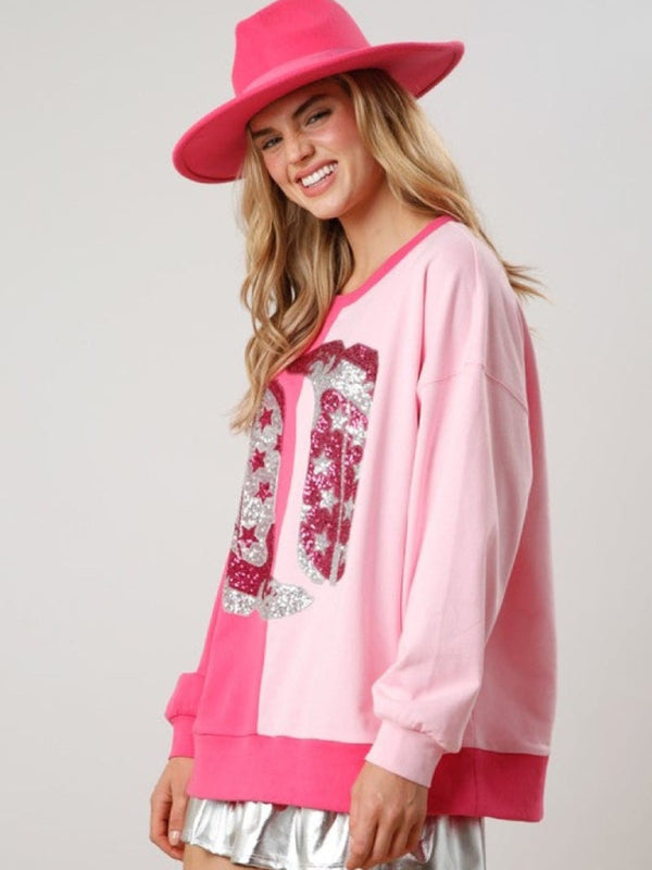 Women's sequined boots color-blocked long-sleeved sweatshirt kakaclo