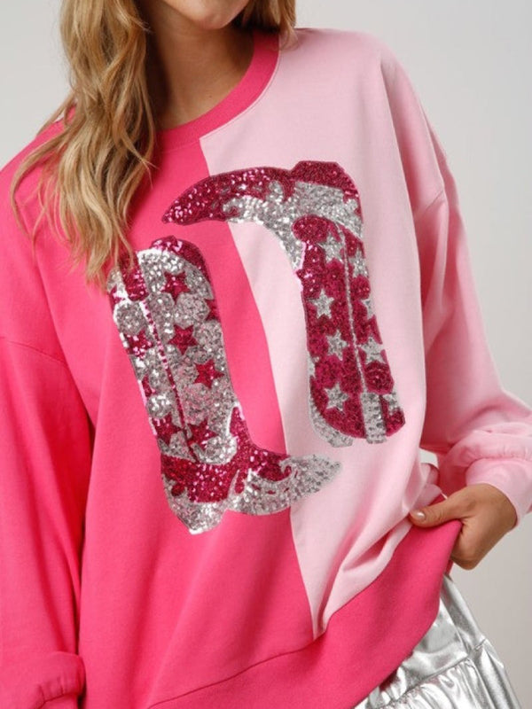 Women's sequined boots color-blocked long-sleeved sweatshirt kakaclo
