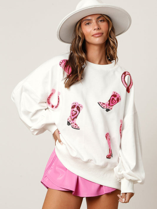 Women's sequined boots color-blocked long-sleeved sweatshirt kakaclo