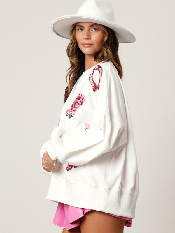 Women's sequined boots color-blocked long-sleeved sweatshirt kakaclo