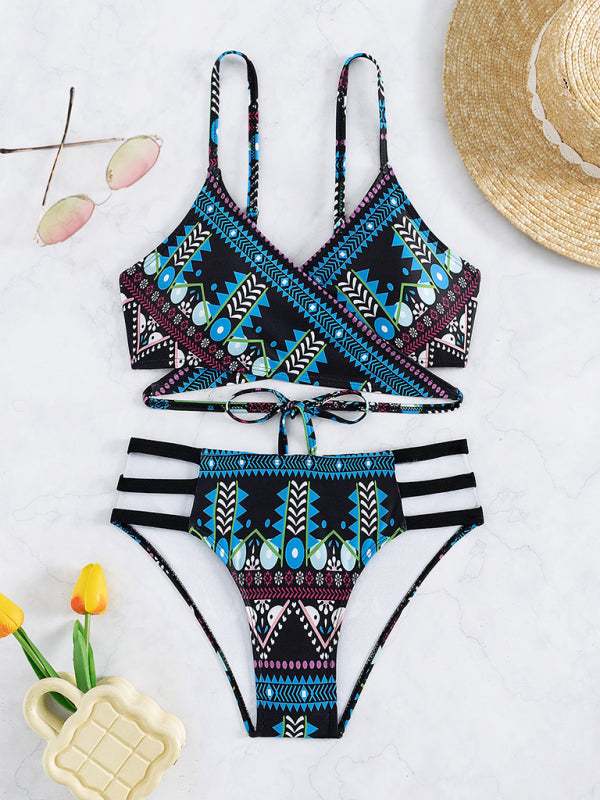 Feminine Aztec printed stretch elastic two piece bikini-TOPS / DRESSES-[Adult]-[Female]-2022 Online Blue Zone Planet