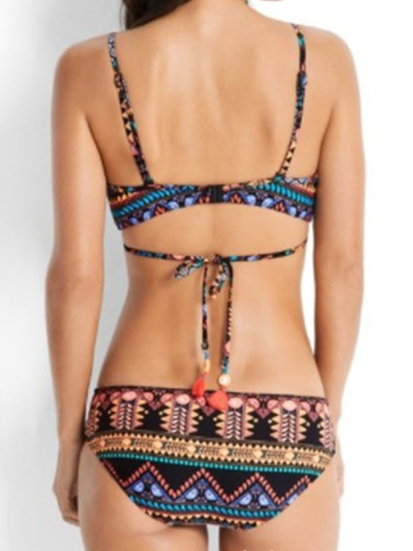 Feminine Aztec printed stretch elastic two piece bikini-TOPS / DRESSES-[Adult]-[Female]-2022 Online Blue Zone Planet