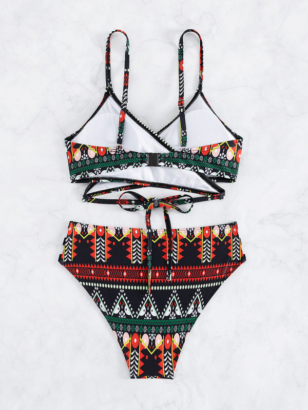Feminine Aztec printed stretch elastic two piece bikini-TOPS / DRESSES-[Adult]-[Female]-2022 Online Blue Zone Planet