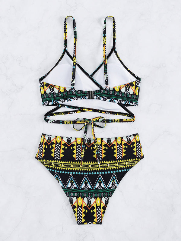 Feminine Aztec printed stretch elastic two piece bikini-TOPS / DRESSES-[Adult]-[Female]-2022 Online Blue Zone Planet