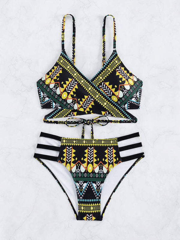 Feminine Aztec printed stretch elastic two piece bikini-TOPS / DRESSES-[Adult]-[Female]-2022 Online Blue Zone Planet