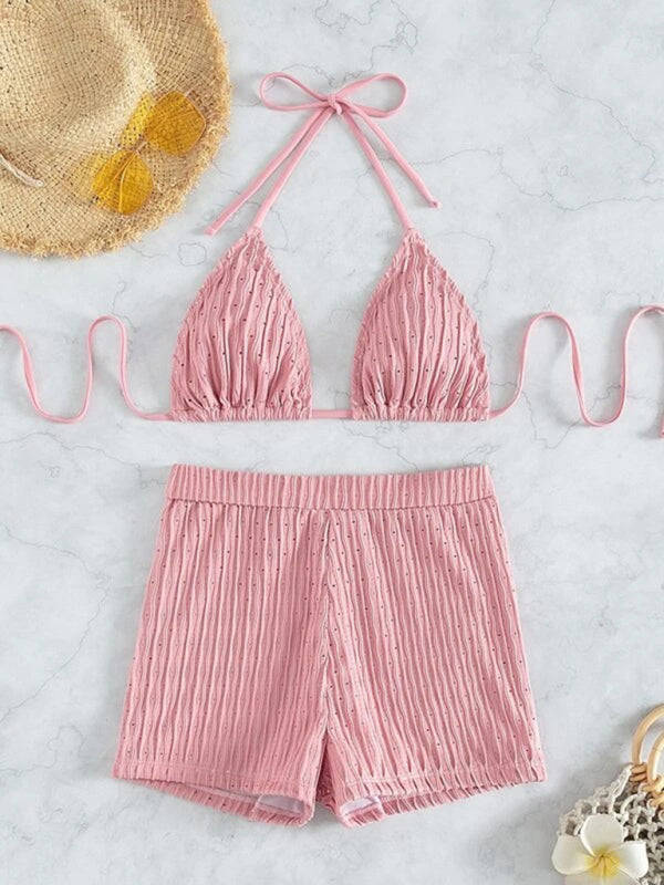 Blue Zone Planet |  lace-up textured two-piece bikini BLUE ZONE PLANET