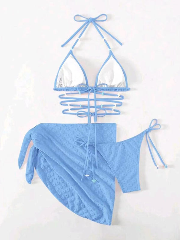 Feminine and cute three-piece bikini with floral lace pattern-TOPS / DRESSES-[Adult]-[Female]-2022 Online Blue Zone Planet